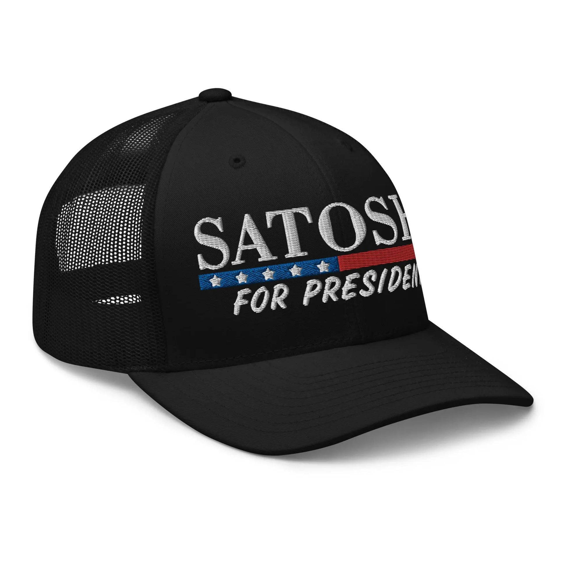bitcoin trucker hat satoshi for president design angled