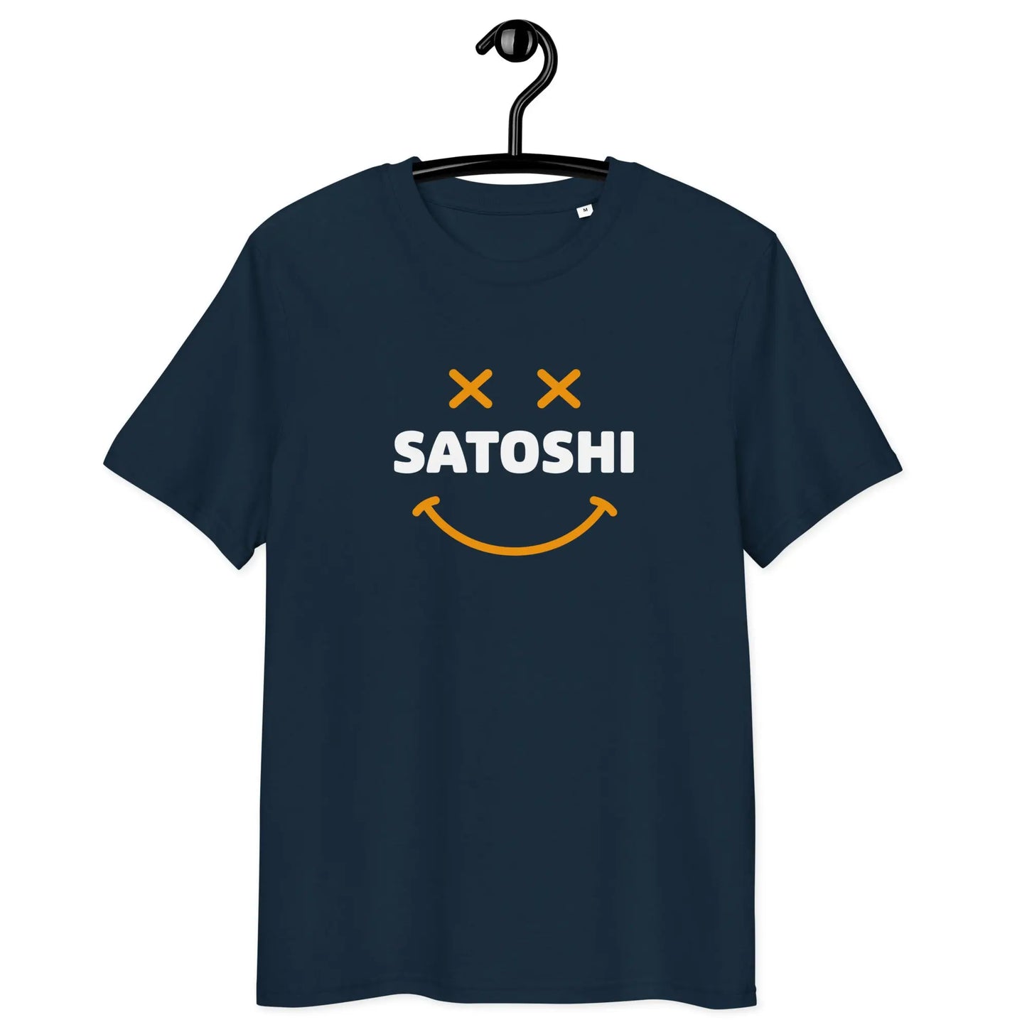 Bitcoin T-Shirt – Satoshi Smiley - on hanger - navy blue 
