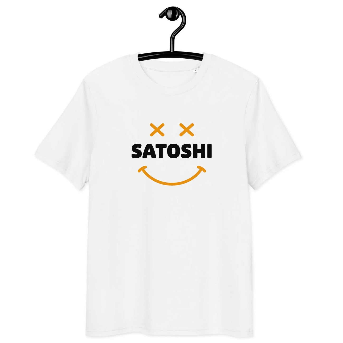 Bitcoin T-Shirt – Satoshi Smiley - on hanger - white