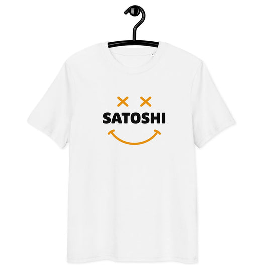 Bitcoin T-Shirt – Satoshi Smiley - on hanger - white