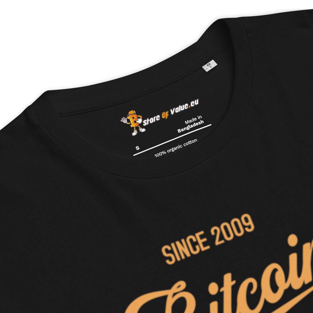 Bitcoin T-Shirt – Bitcoin Since 2009 — design close-up — black