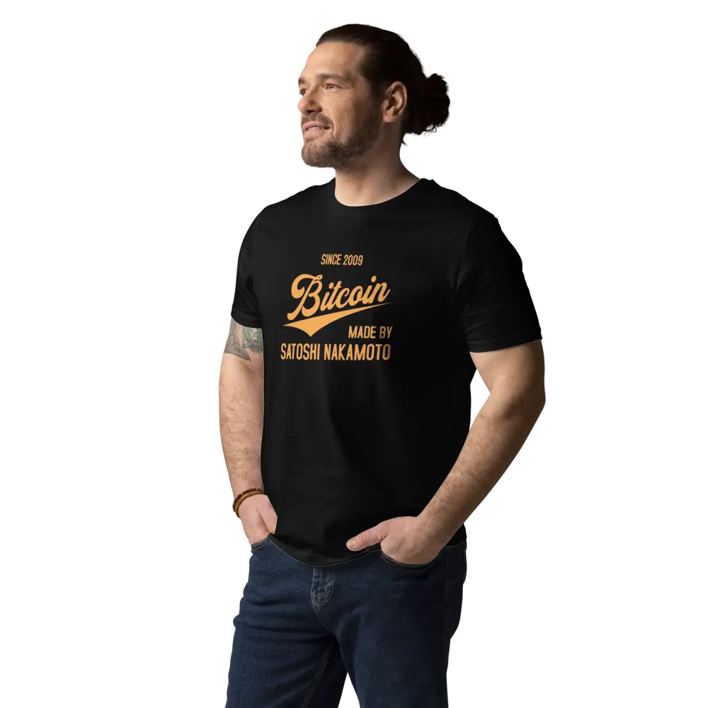 Bitcoin T-Shirt – Bitcoin Since 2009 - worn on model - black