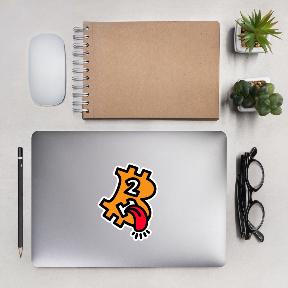 bitcoin sticker - 21 - laptop office view