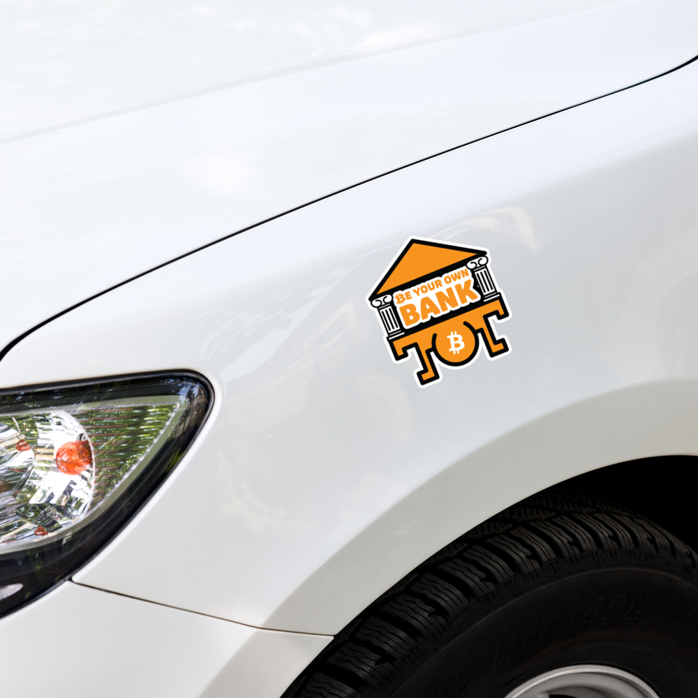 bitcoin sticker - be your own bank - applied on car