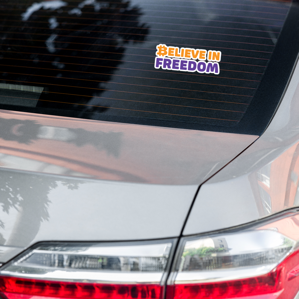 bitcoin sticker - believe in freedom - applied on car