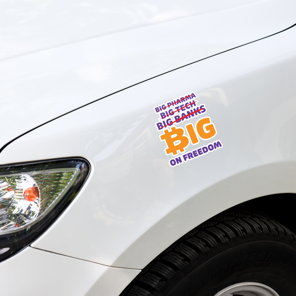 bitcoin sticker - big on freedom - applied on car