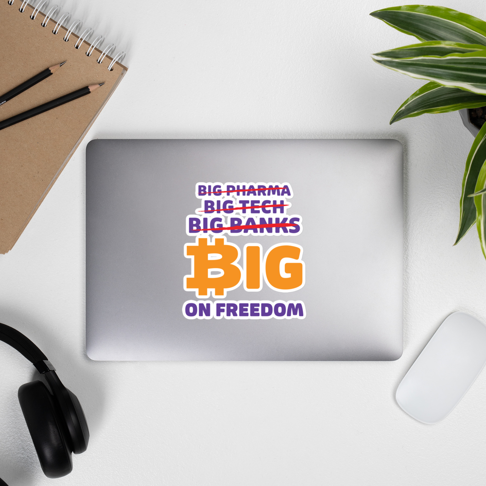 bitcoin sticker - big on freedom - applied on laptop