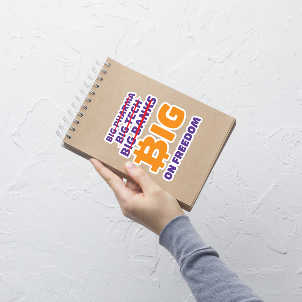 bitcoin sticker - big on freedom - applied on notebook