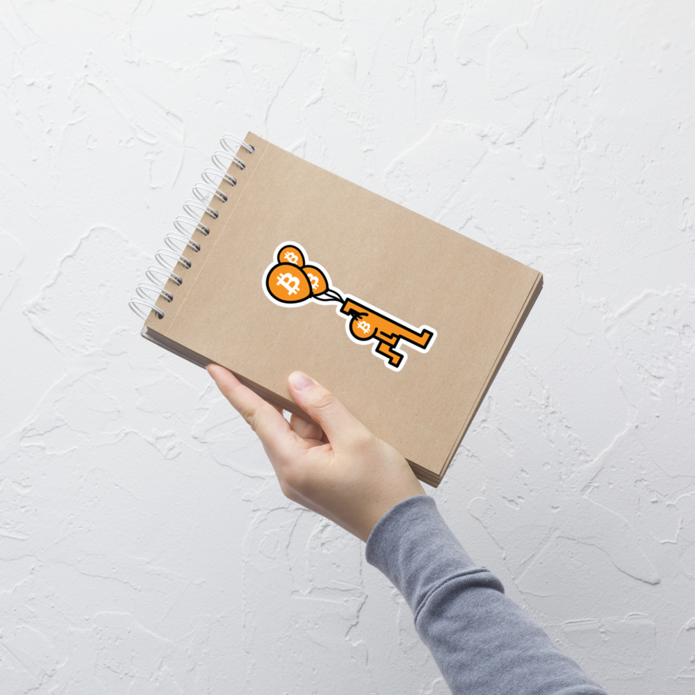 bitcoin sticker - bitpop balloon - applied on notebook