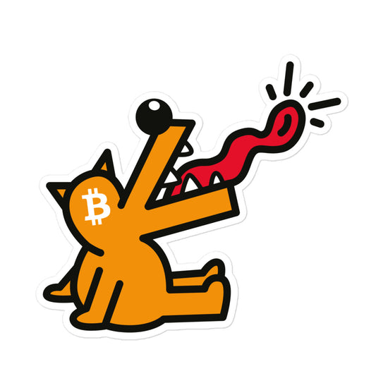bitcoin sticker - bitpop dog - front view