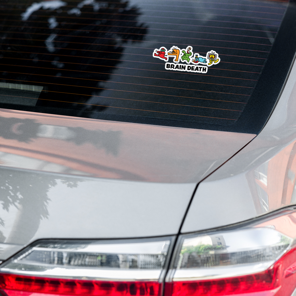 bitcoin sticker - brain death - on car