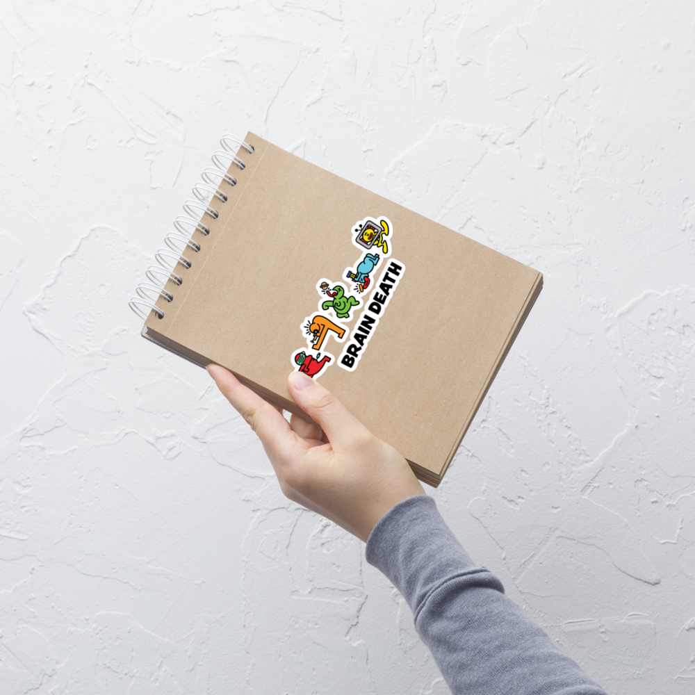 bitcoin sticker - brain death - on notebook