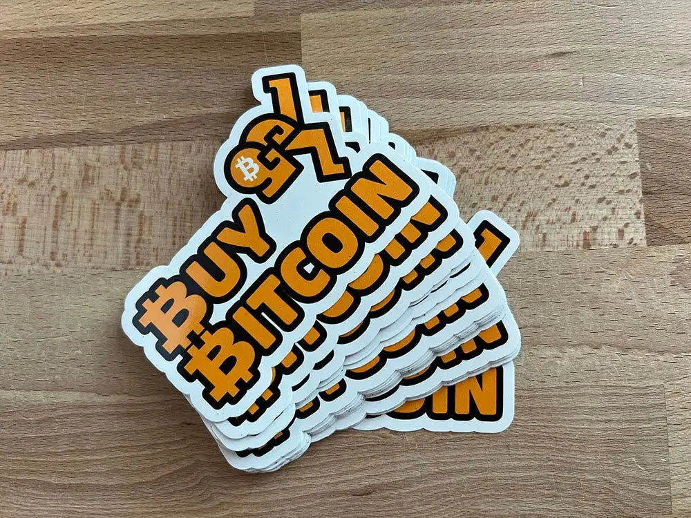 bitcoin sticker - buy bitcoin - close-up