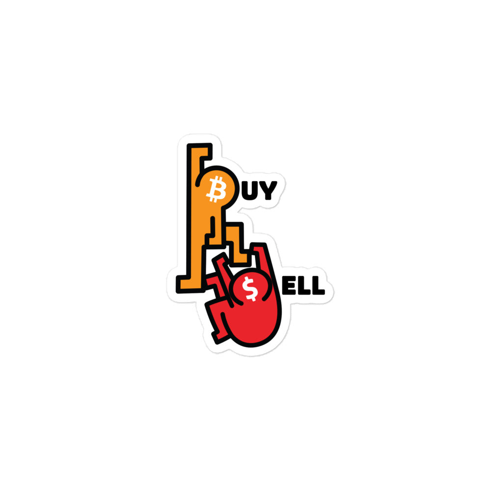 bitcoin sticker - buy sell - close-up