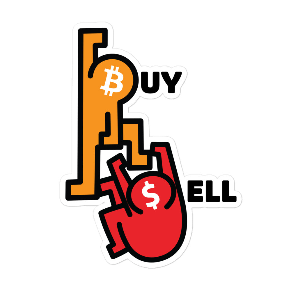 bitcoin sticker - buy sell - front view