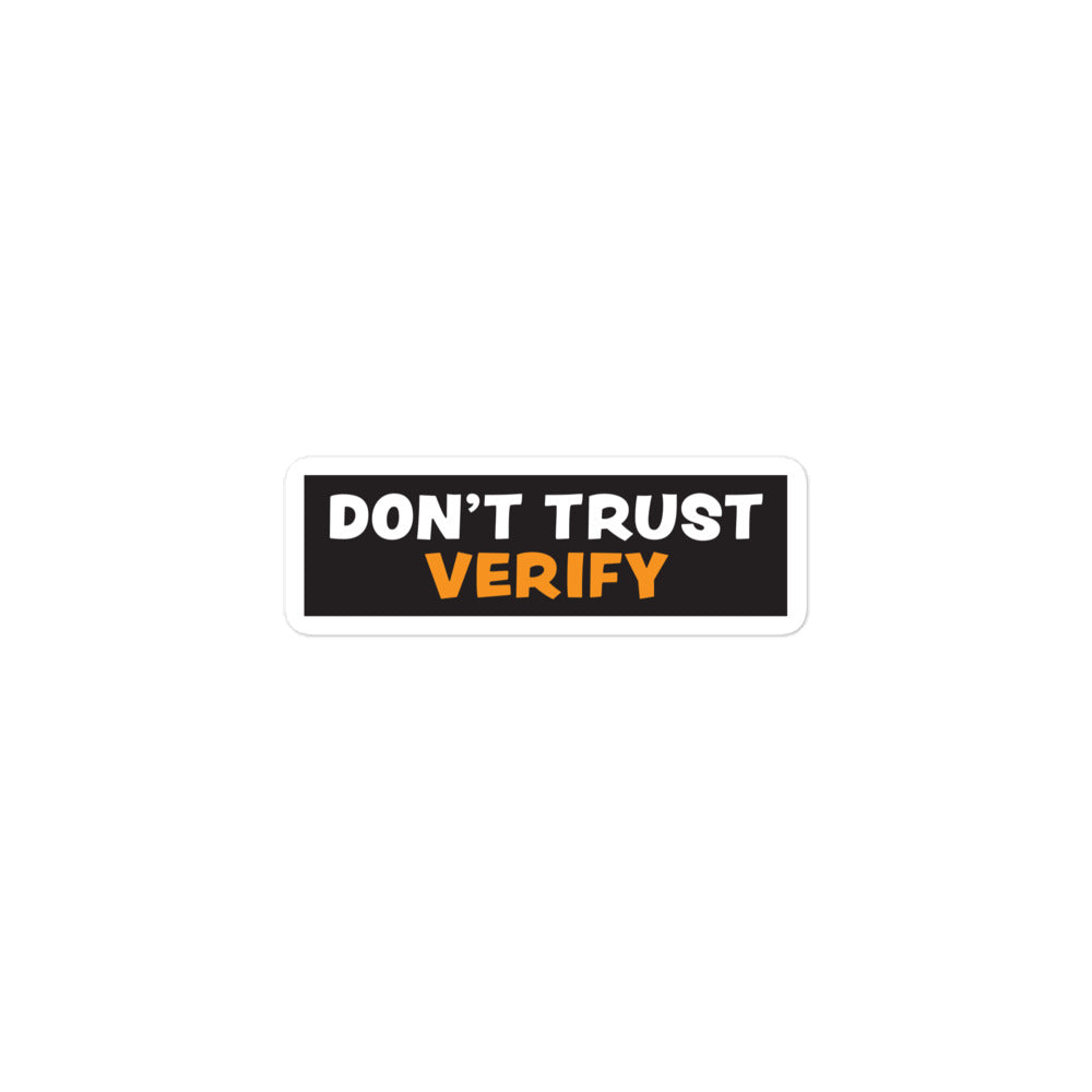 bitcoin sticker - dont trust verify - close-up detail
