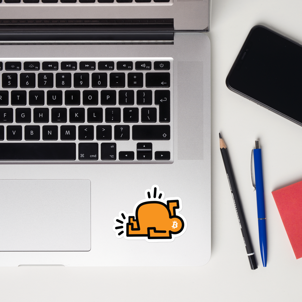 bitcoin sticker - fatpop - applied on laptop