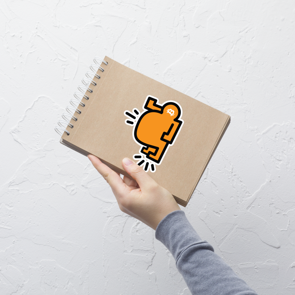 bitcoin sticker - fatpop - applied on notebook
