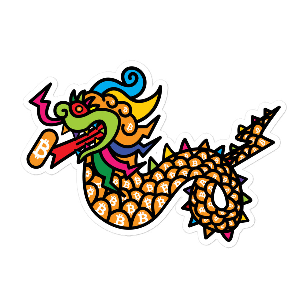 bitcoin sticker - orange-pill dragon - front view
