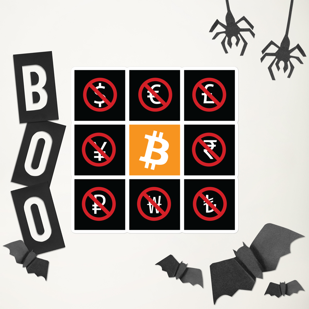 bitcoin sticker - the bitcoin standard - halloween themed setup