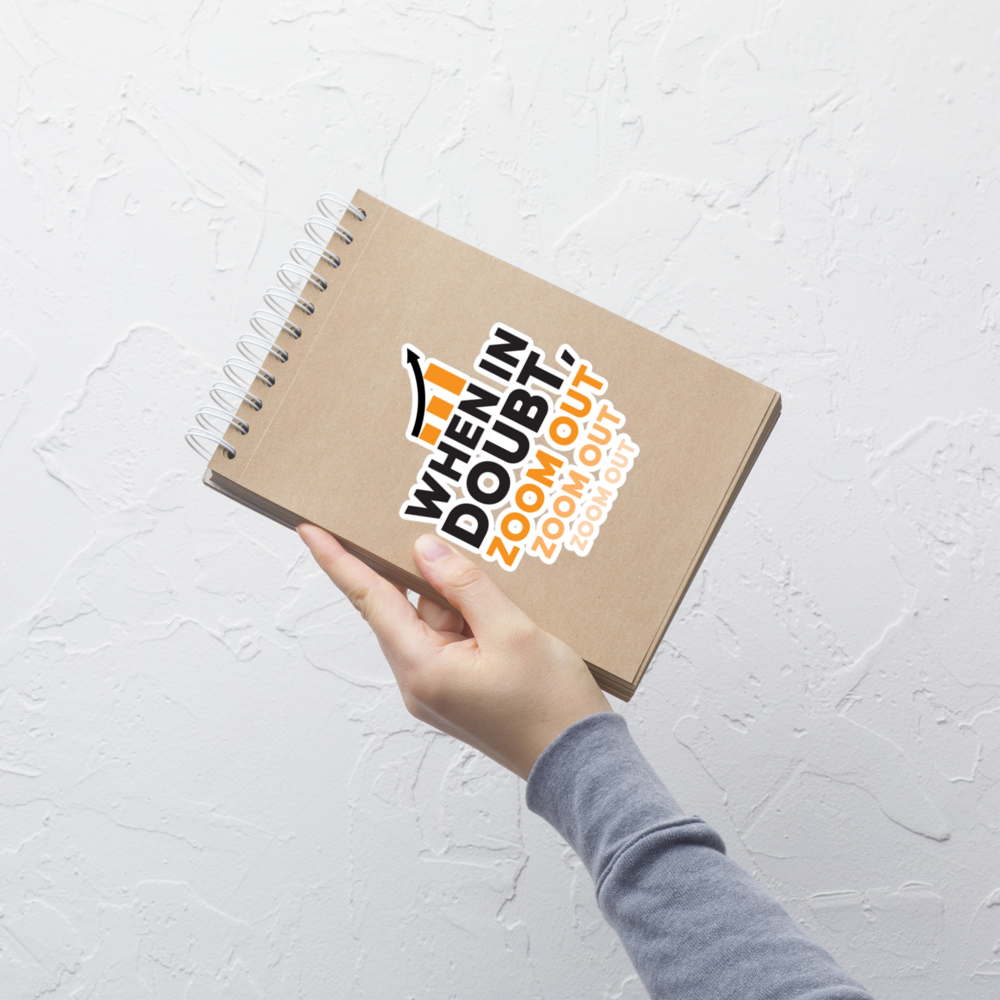 bitcoin sticker - zoom out - on notebook