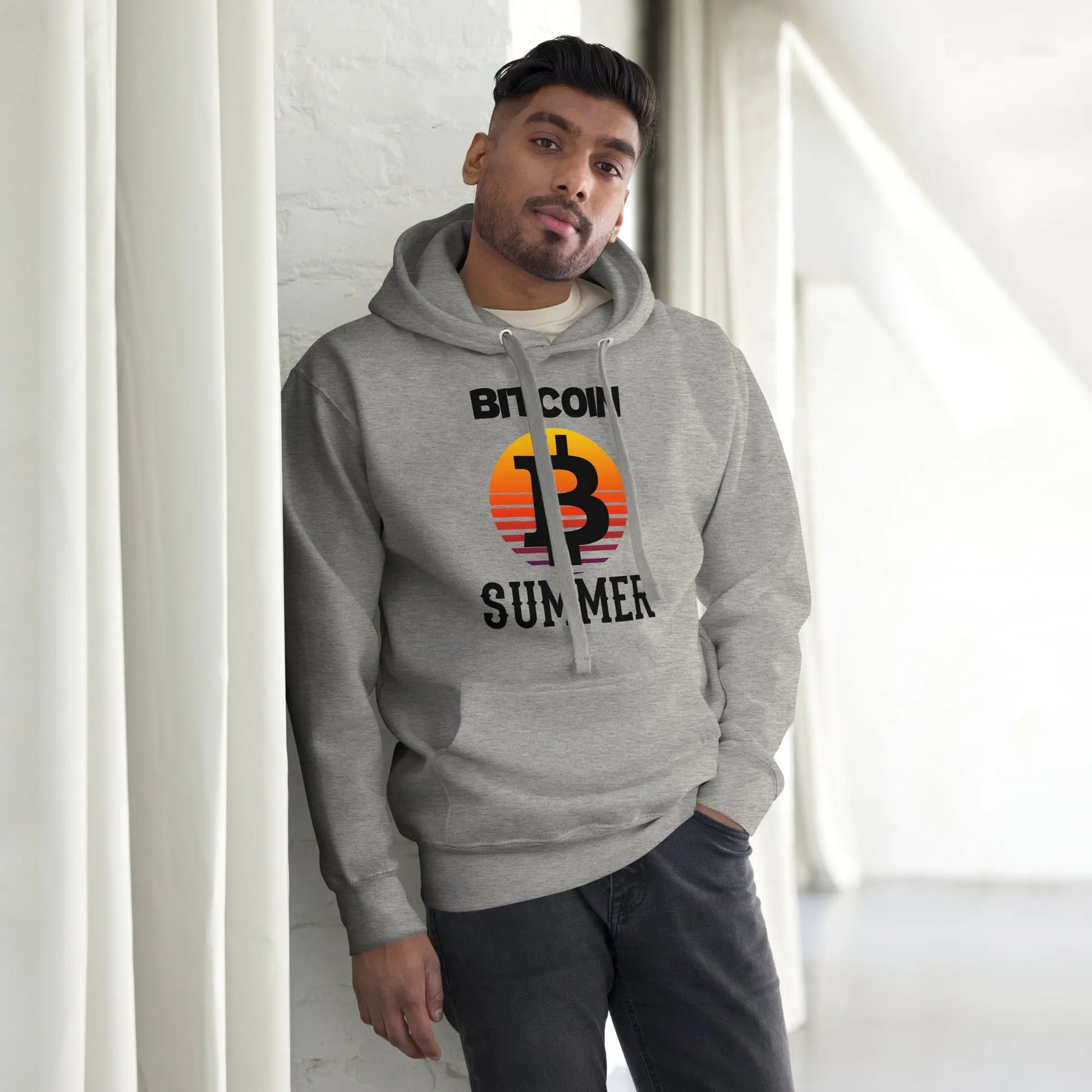 bitcoin hoodie - bitcoin summer - worn on model 