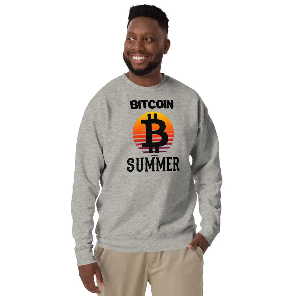 bitcoin sweatshirt - bitcoin summer - worn by male - grey