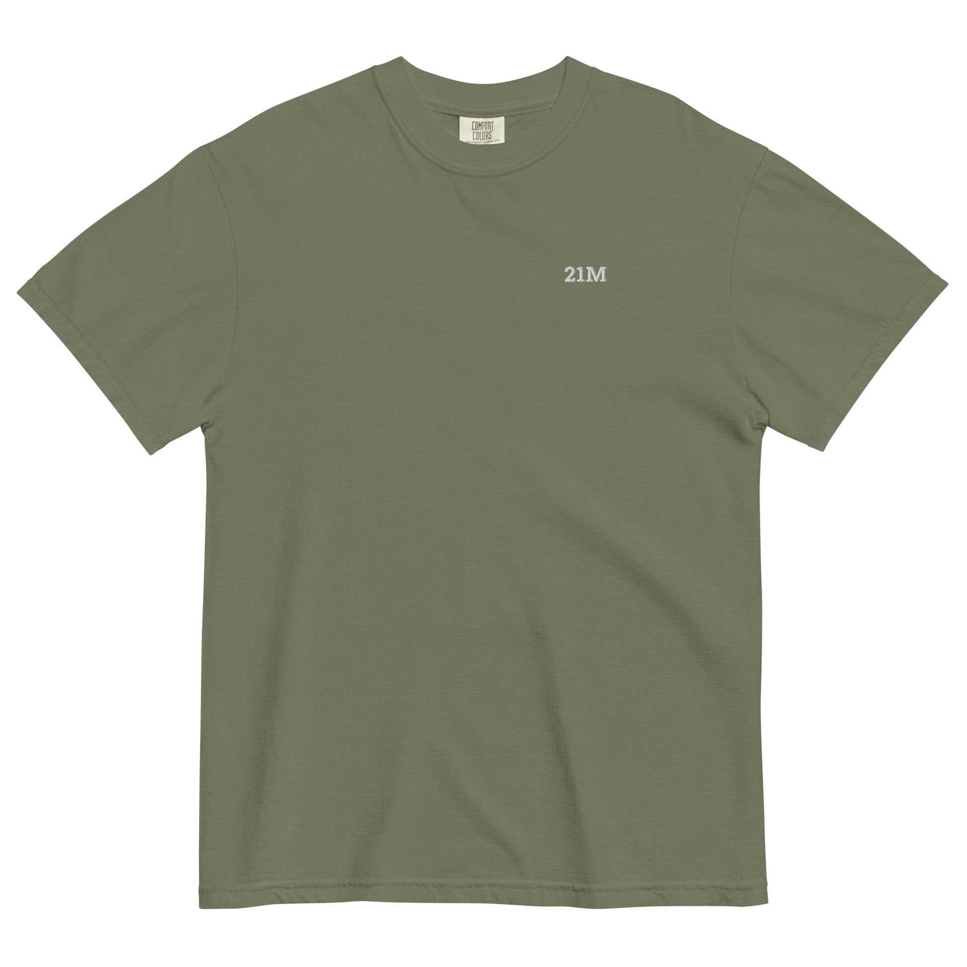 bitcoin t-shirt - 21m - front view - moss green