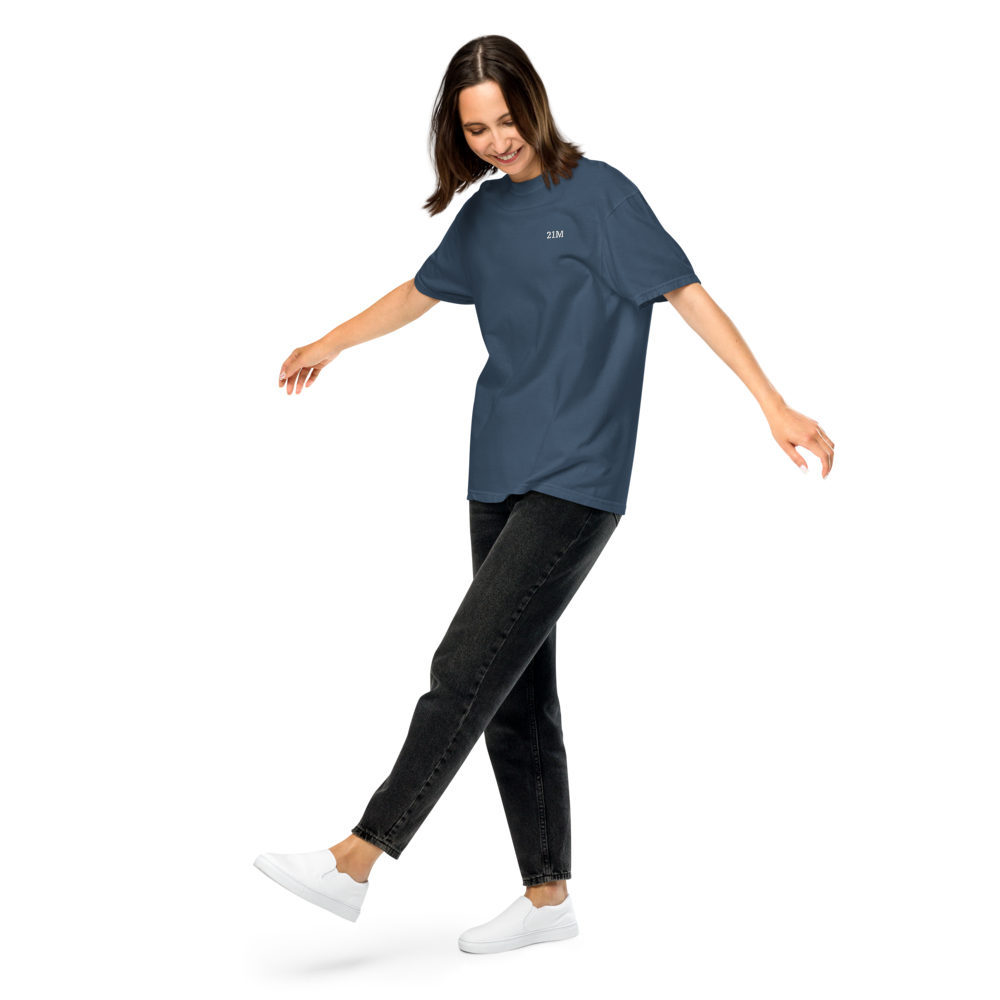 bitcoin t-shirt - 21m - lifestyle view - midnight blue