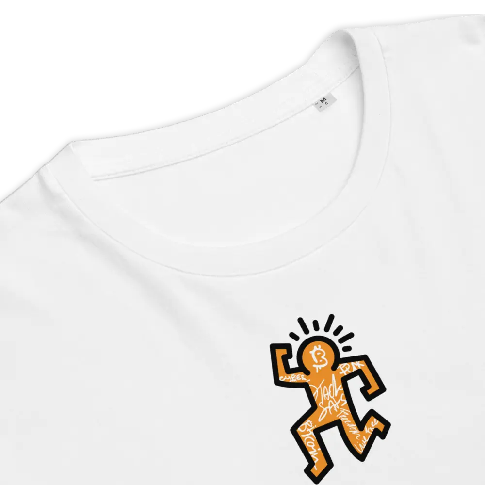 Bitcoin T-Shirt – Bitcoin Tags by BitPopArt - design close-up - white