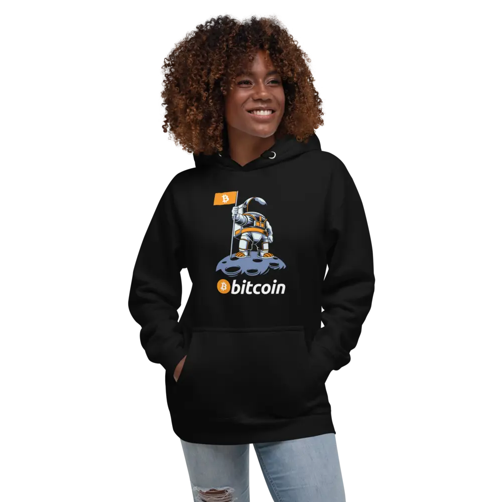 bitcoin hoodie - bitcoin to the moon - worn by female model