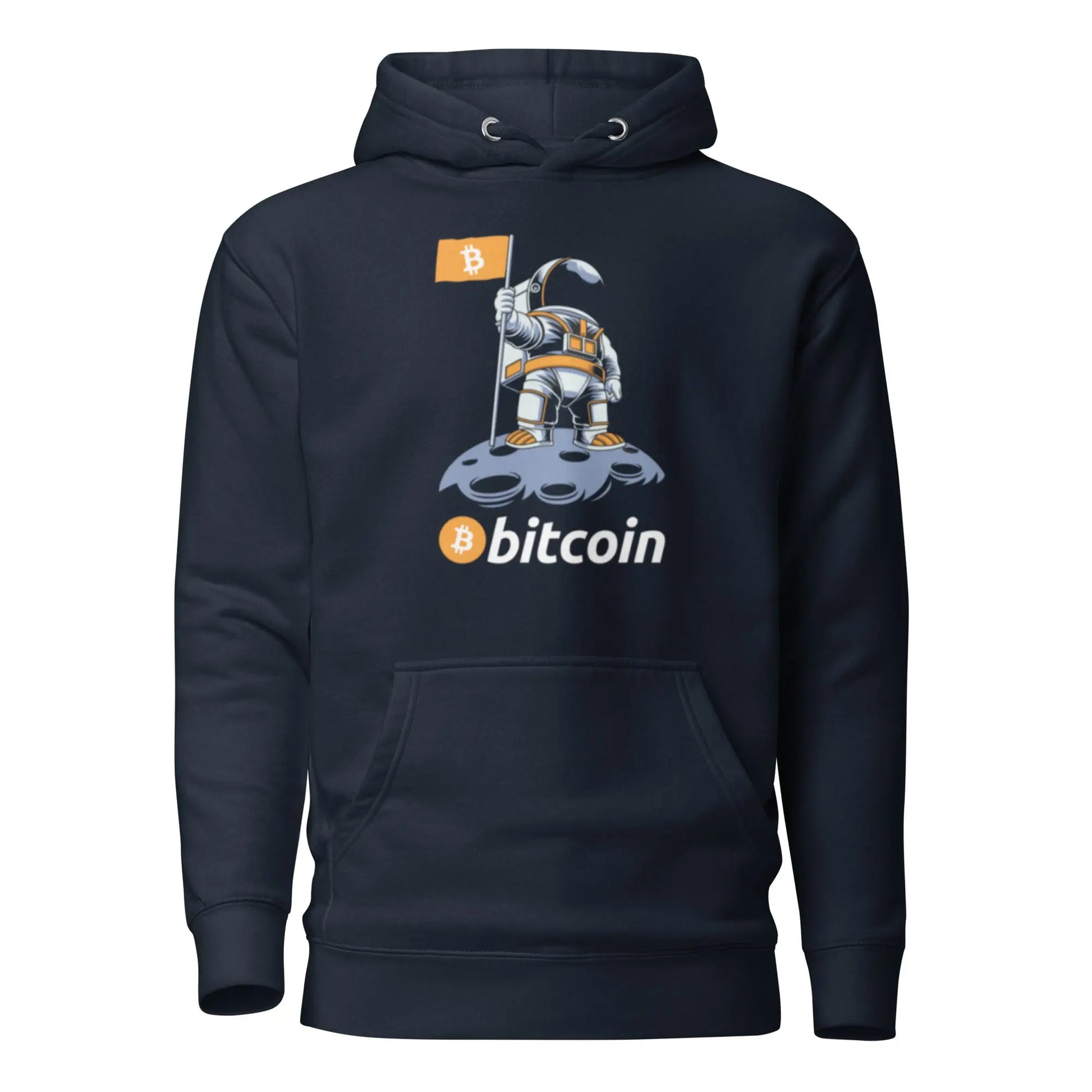 bitcoin hoodie - bitcoin to the moon - front view - navy blue