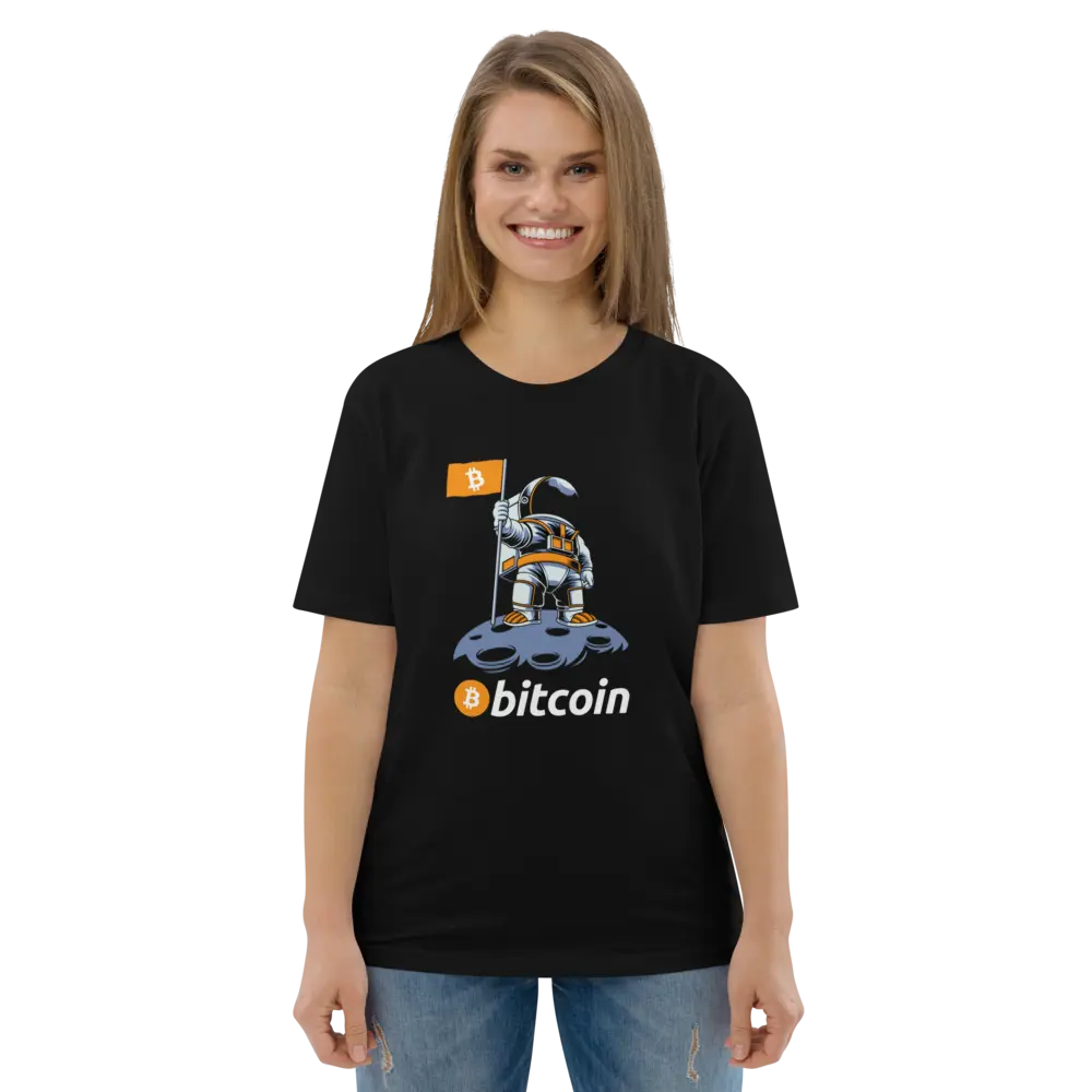 Bitcoin T-Shirt – Bitcoin To The Moon - worn on female model - black - front