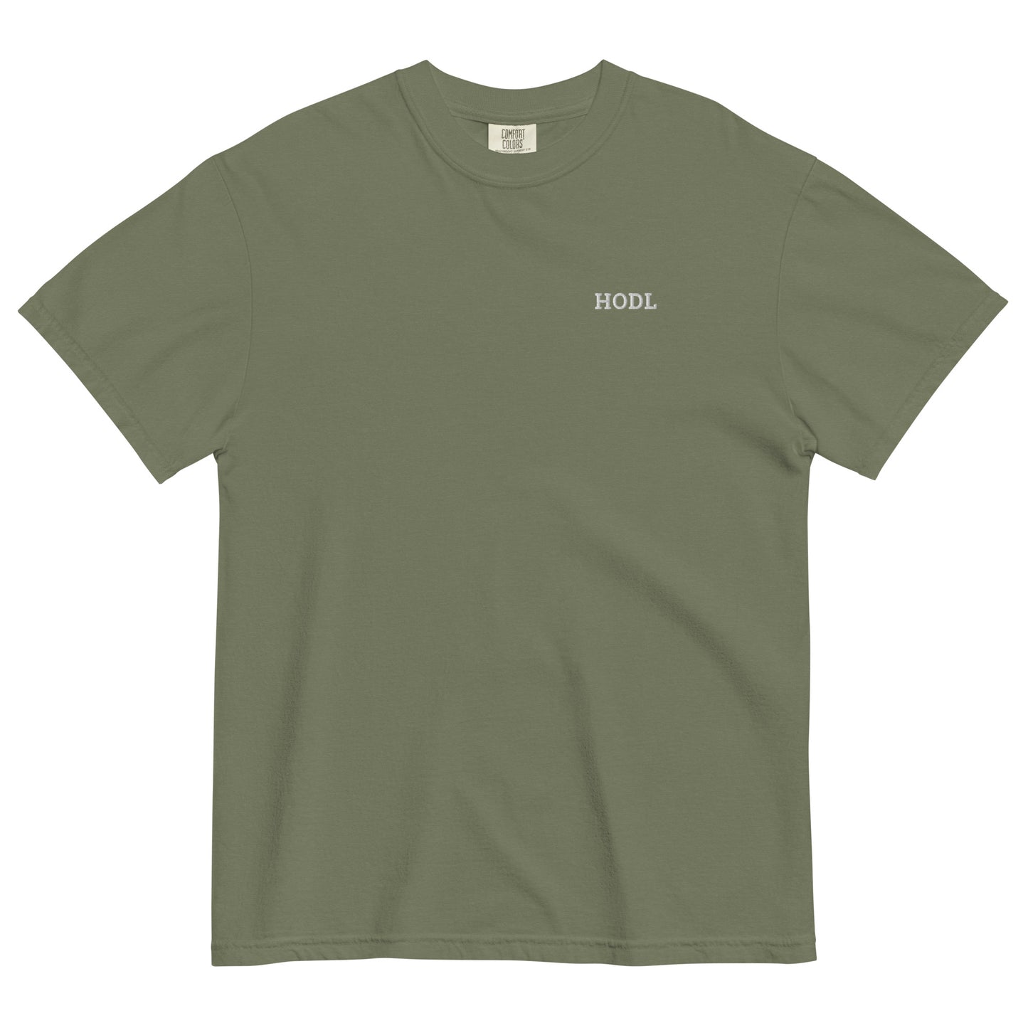 bitcoin t-shirt - hodl - front view - moss green