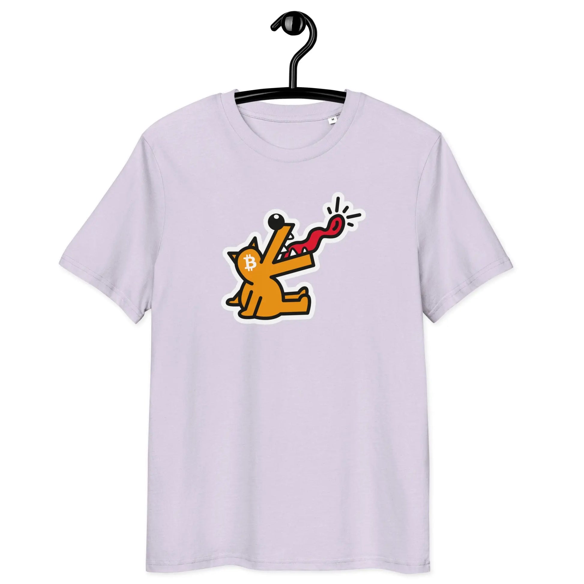 Bitcoin T-Shirt – Woof - on hanger - purple