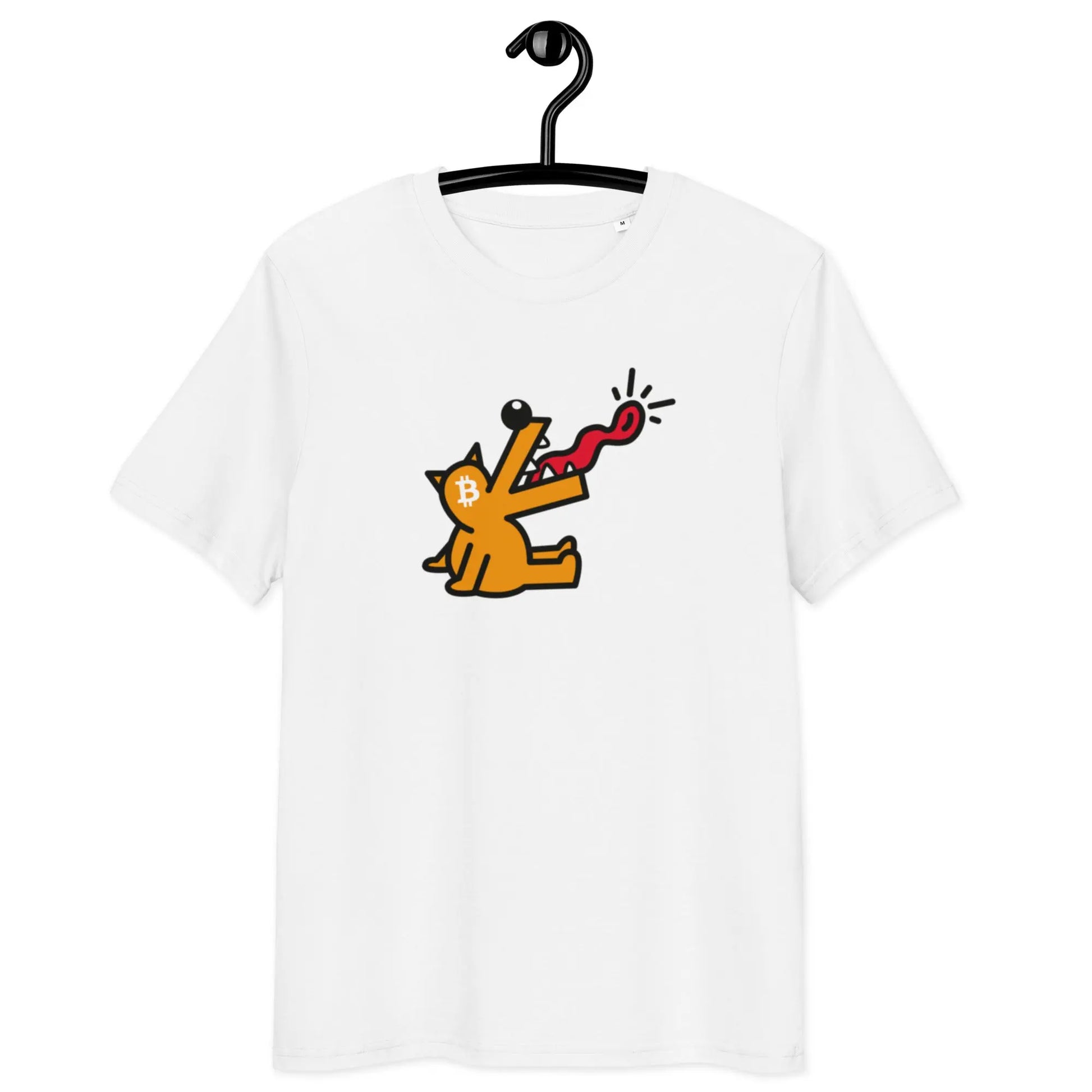 Bitcoin T-Shirt – Woof - on hanger - white