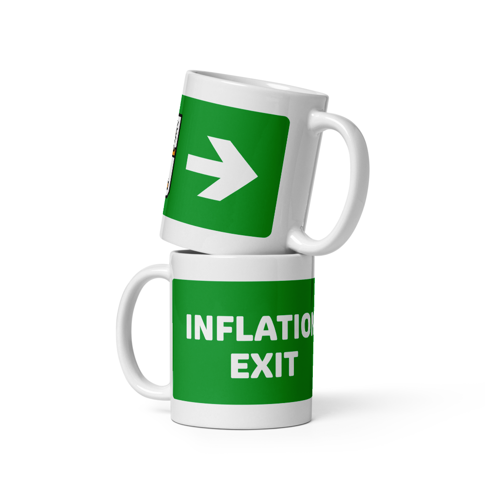 bitcoin mug - exit inflation - 2 mugs stacked