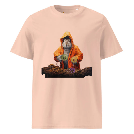 bitcoin t-shirt - falling down the bitcoin rabbit hole - front view - pink