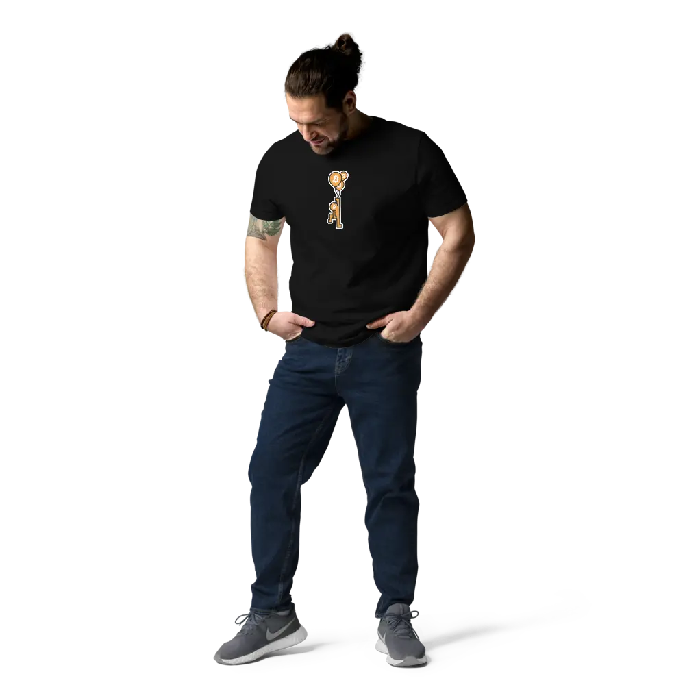 Bitcoin T-Shirt – BitPop Balloon - worn on male model - front view - black