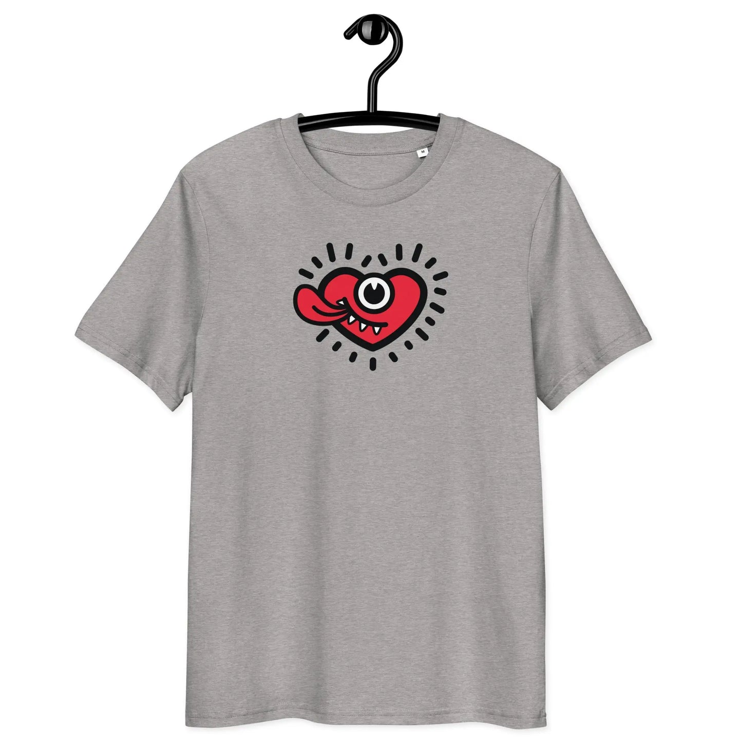 bitpopheart t-shirt - front view on hanger - grey color