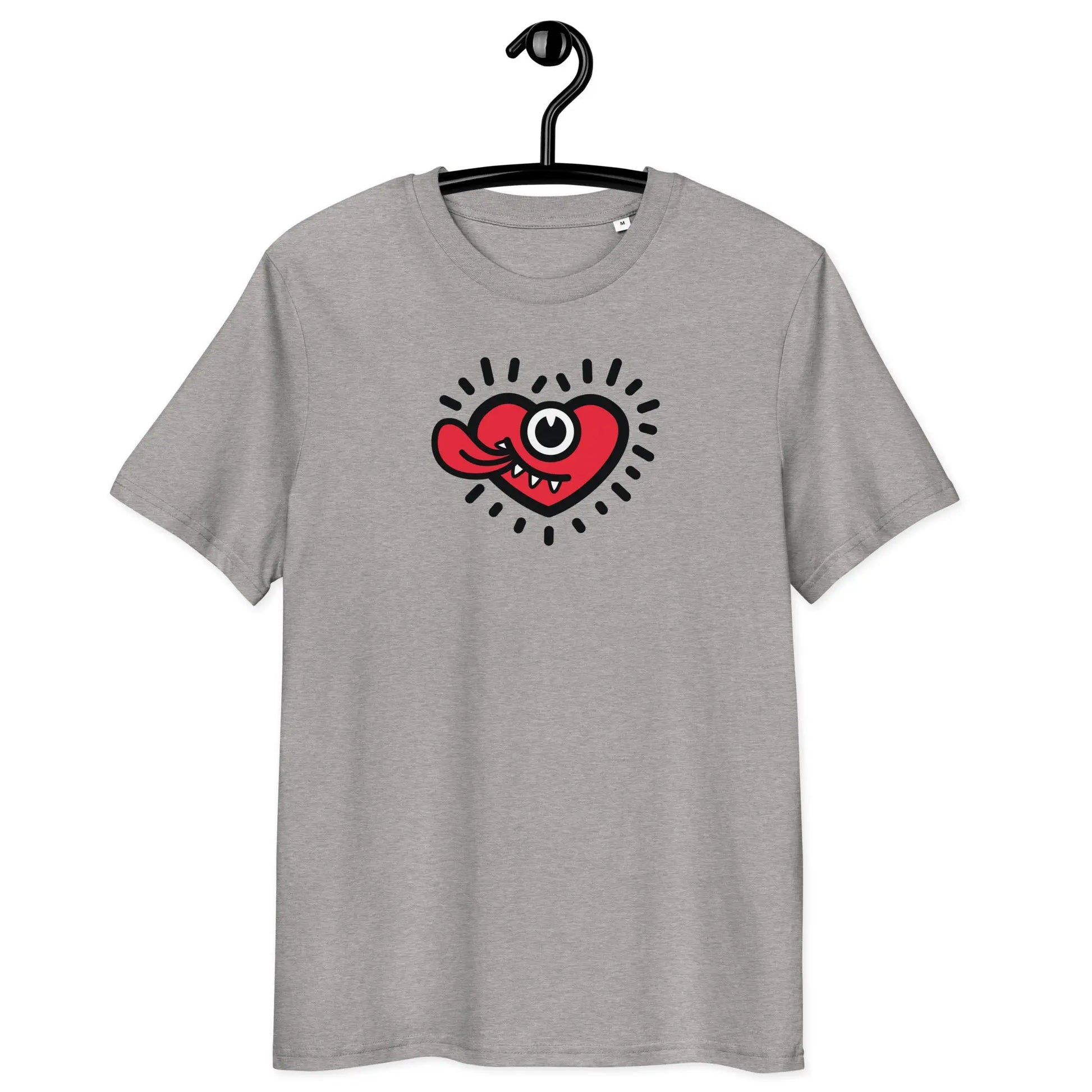 bitpopheart t-shirt - front view on hanger - grey color