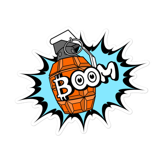 bitcoin sticker - boom - front view