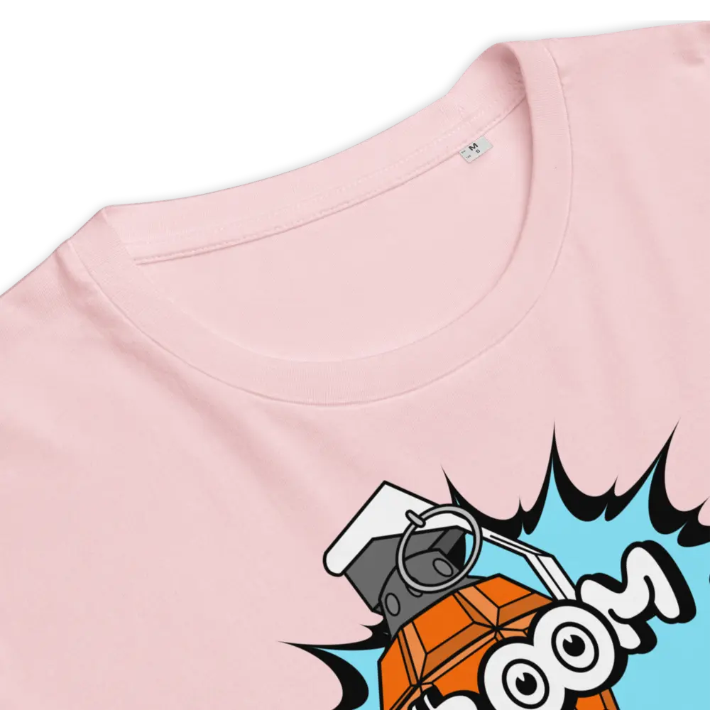 Bitcoin T-Shirt – Boom by BitPopArt | Store of Value — design close-up - pink color