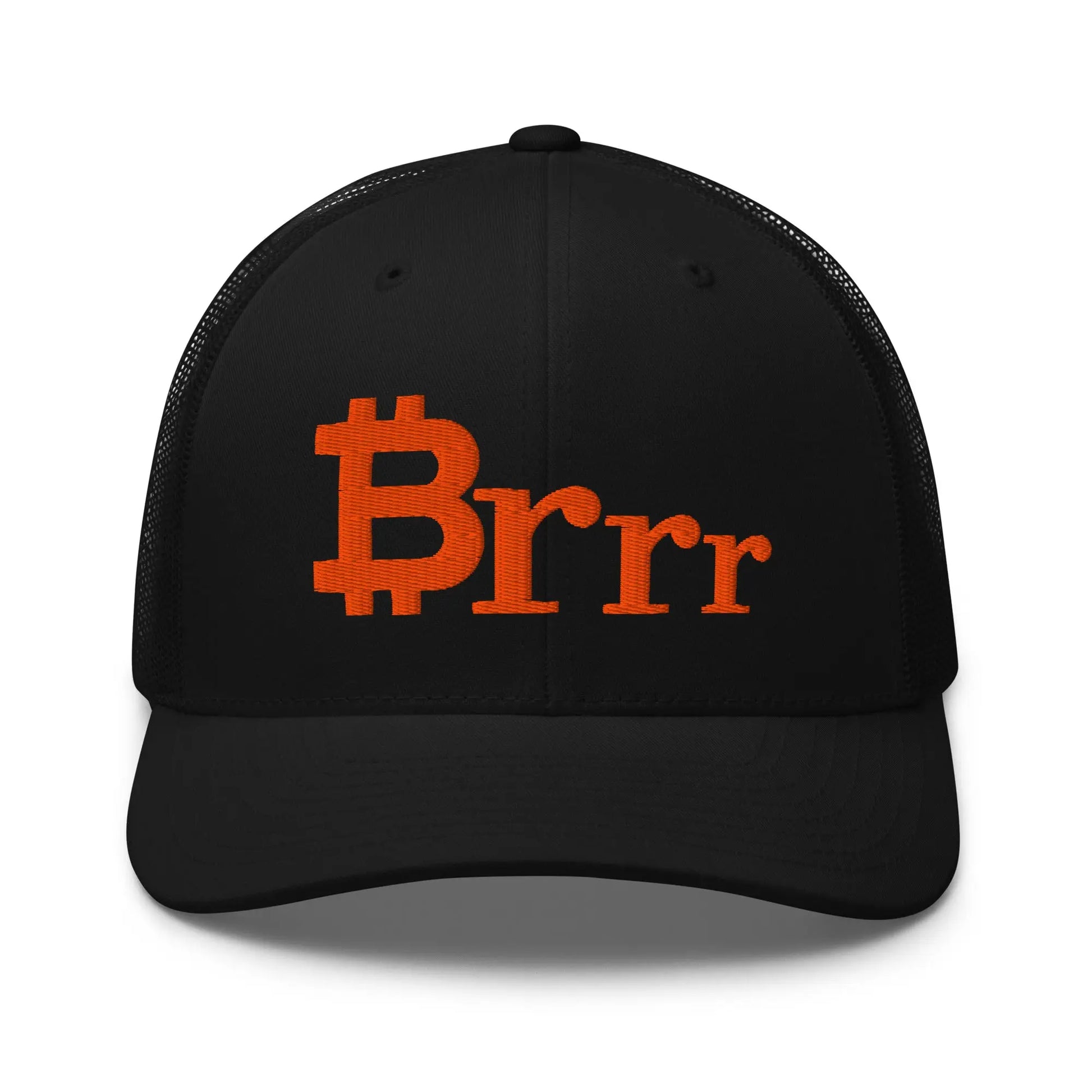 brrr bitcoin trucker hat front view black