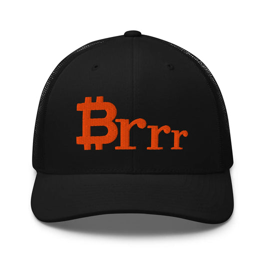 brrr bitcoin trucker hat front view black