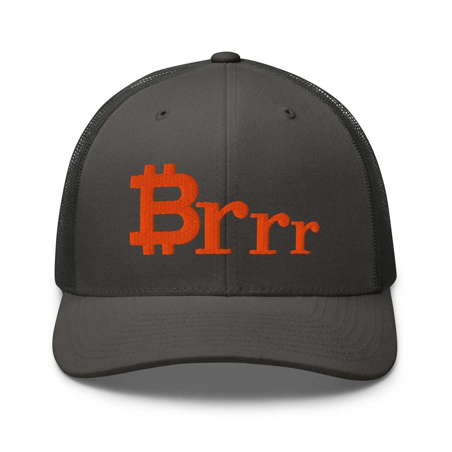 brrr bitcoin trucker hat front view charcoal