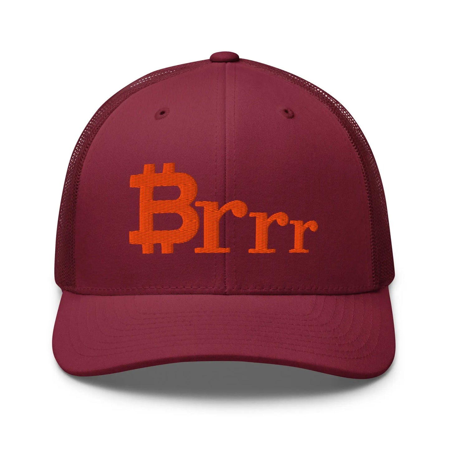 brrr bitcoin trucker hat front view cranberry