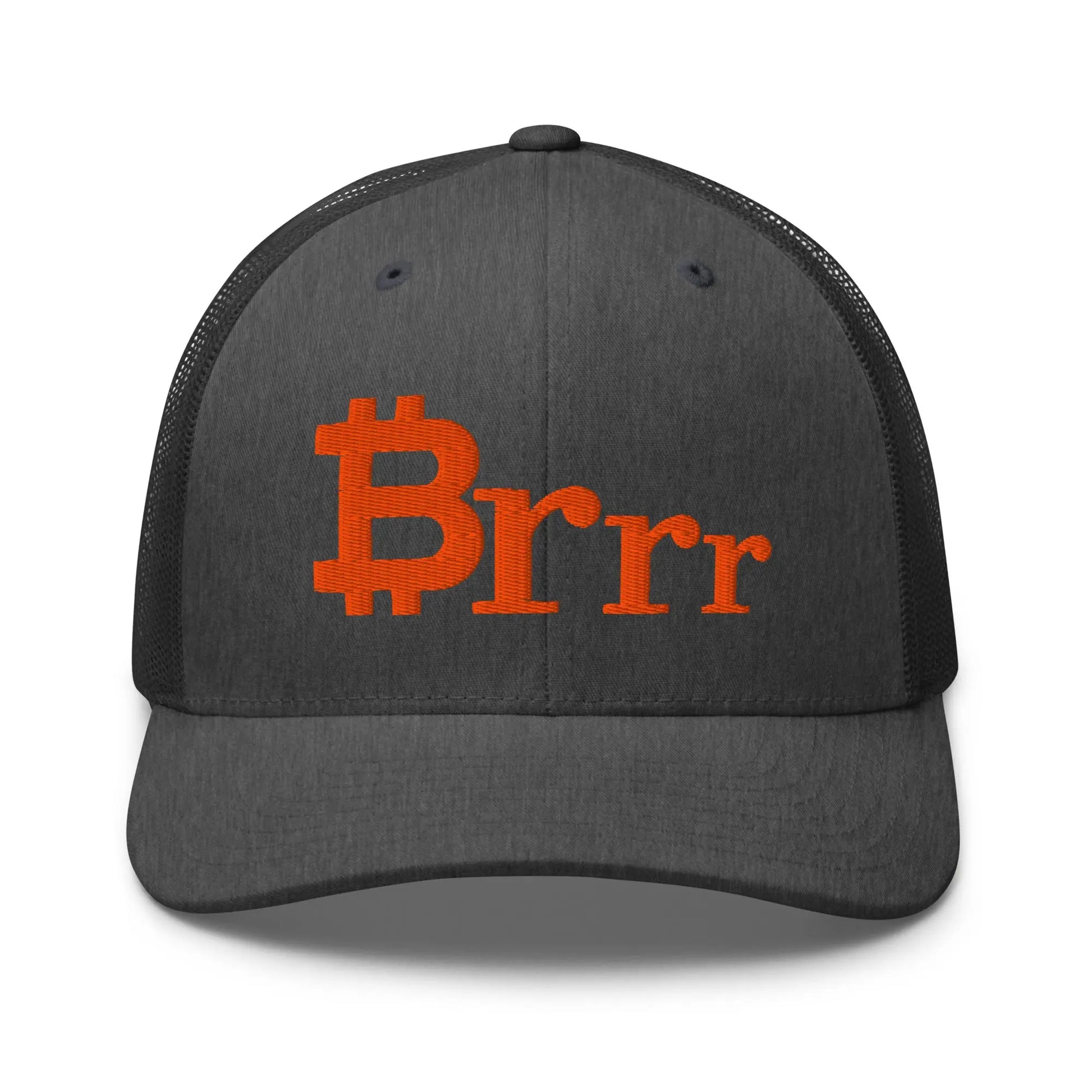 brrr bitcoin trucker hat front view heather gray