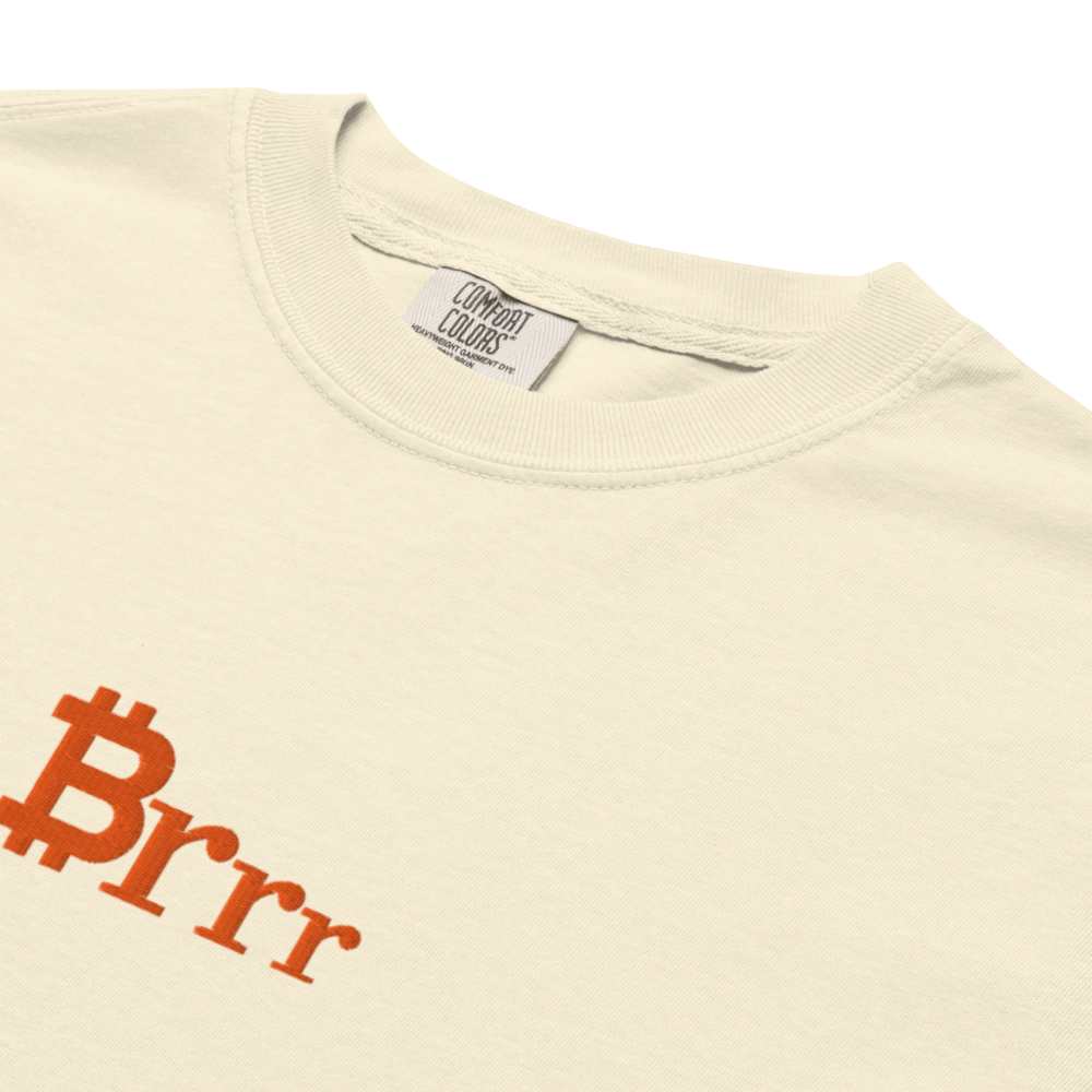 bitcoin t-shirt - bitcoin money printer brrr - detail view - ivory