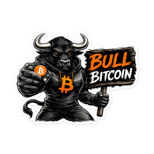 bitcoin sticker - bull power - front view - large
